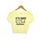Women's It's Shot O' Clock Somewhere Graphics Printed Crop Tops