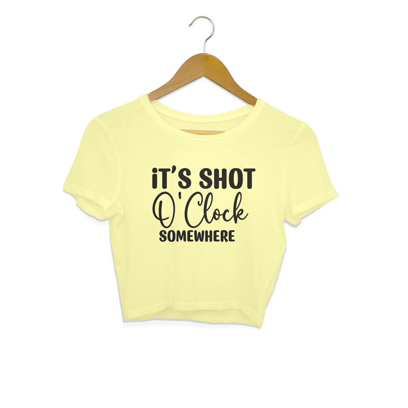 Women's It's Shot O' Clock Somewhere Graphics Printed Crop Tops