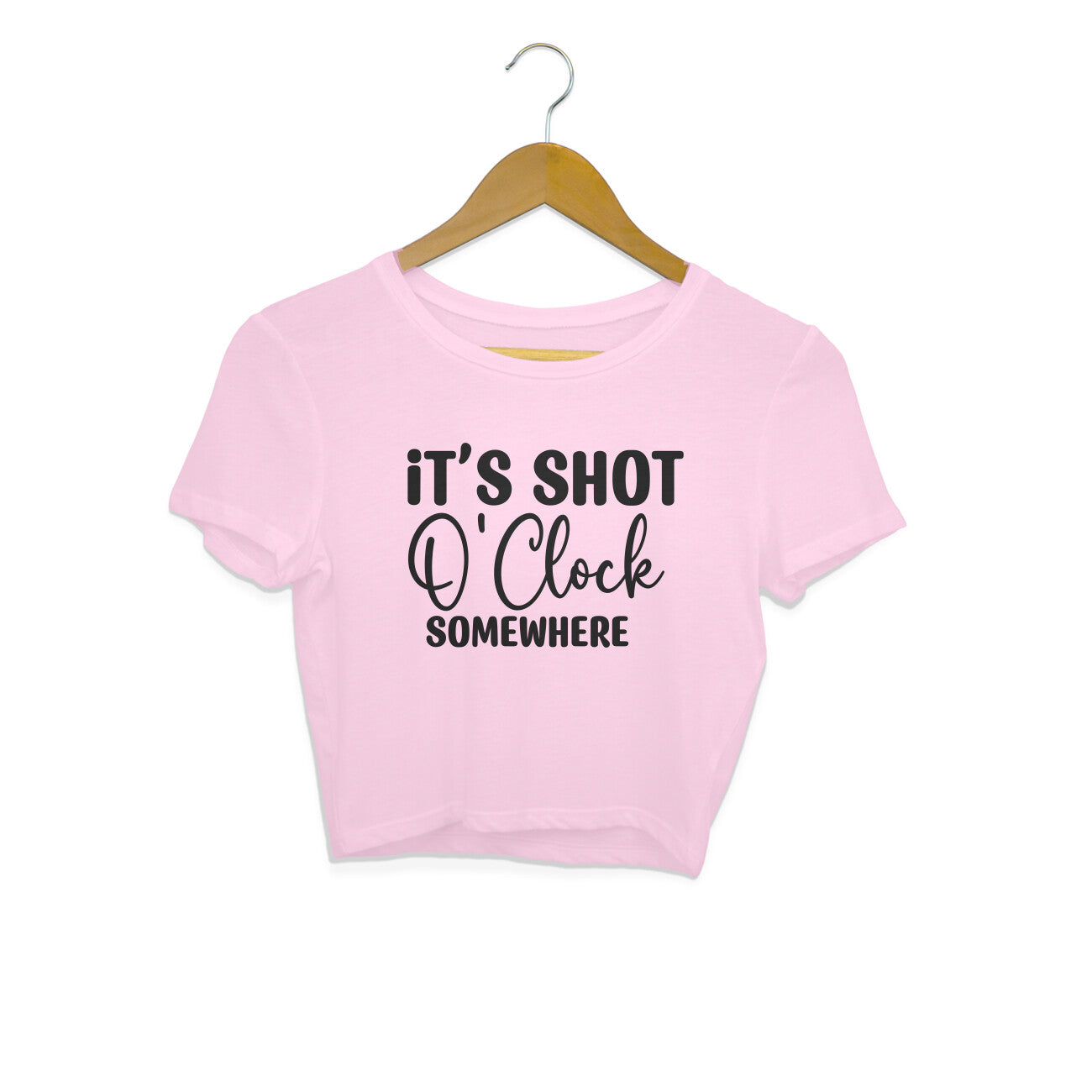 Women's It's Shot O' Clock Somewhere Graphics Printed Crop Tops