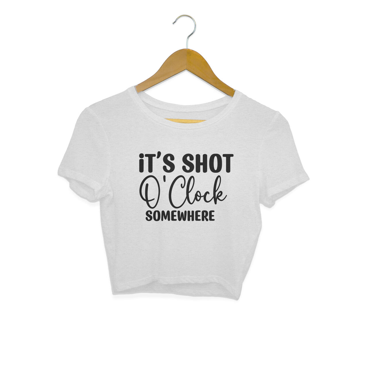 Women's It's Shot O' Clock Somewhere Graphics Printed Crop Tops