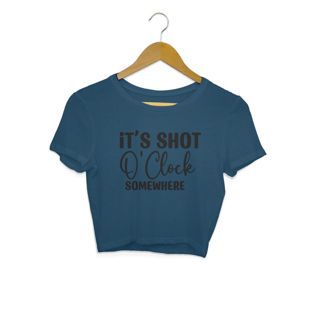 Women's It's Shot O' Clock Somewhere Graphics Printed Crop Tops