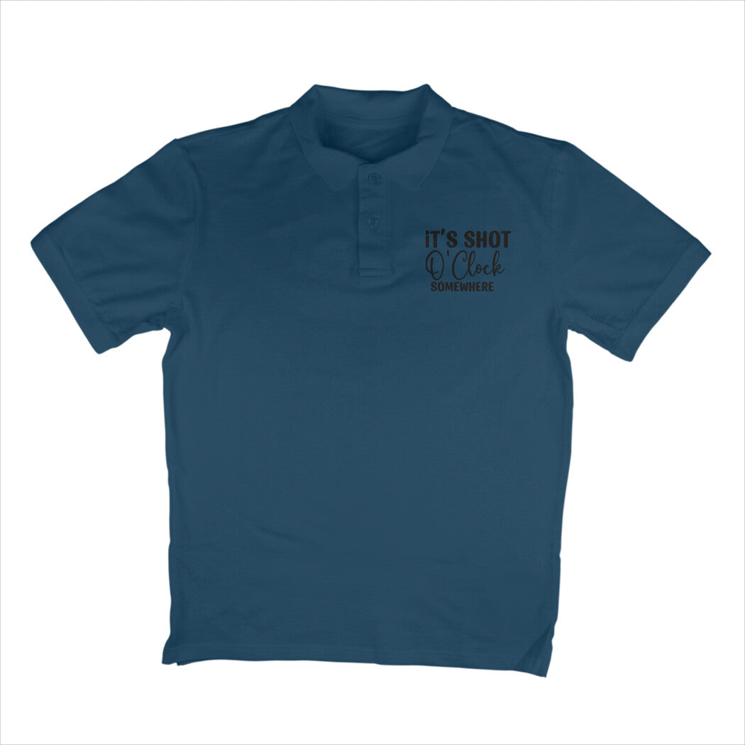 Men's It's Shot O' Clock Somewhere Quote Printed Polo T Shirt Secondary image