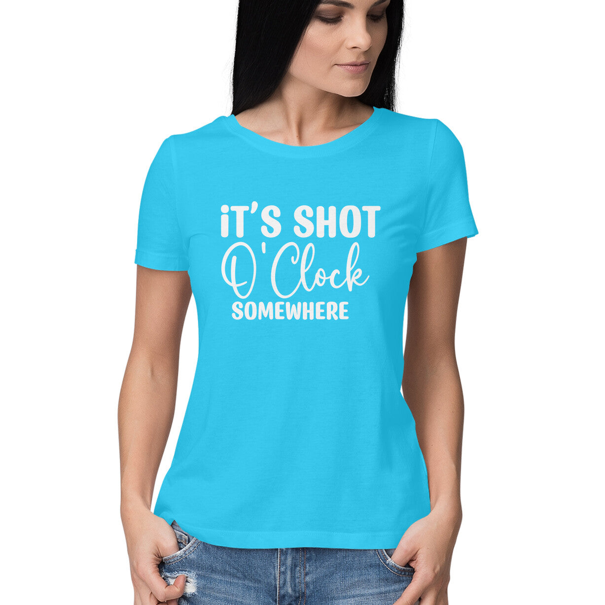 Women's It's Shot O' Clock Somewhere Graphics Printed T-Shirt