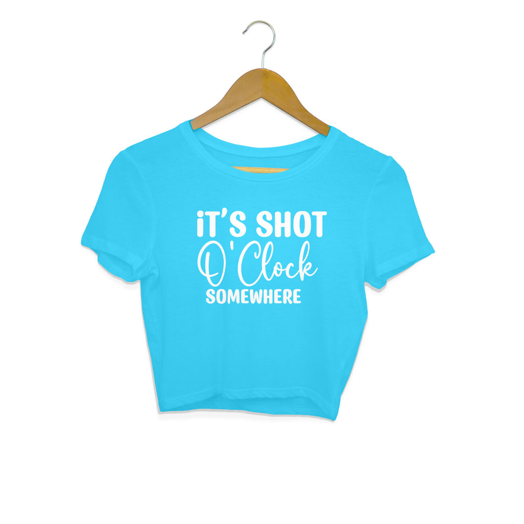 Women's It's Shot O' Clock Somewhere Graphics Printed Crop Tops