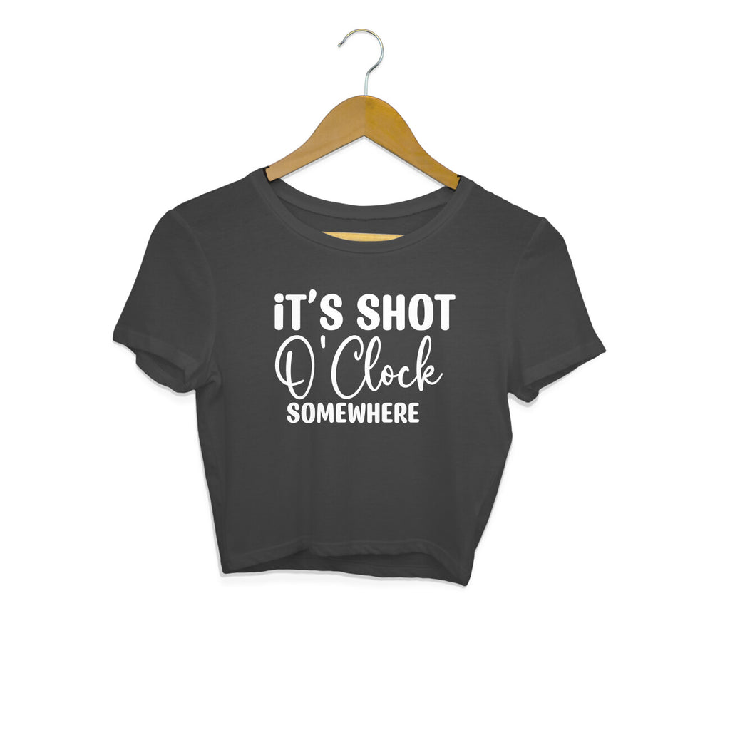 Women's It's Shot O' Clock Somewhere Graphics Printed Crop Tops