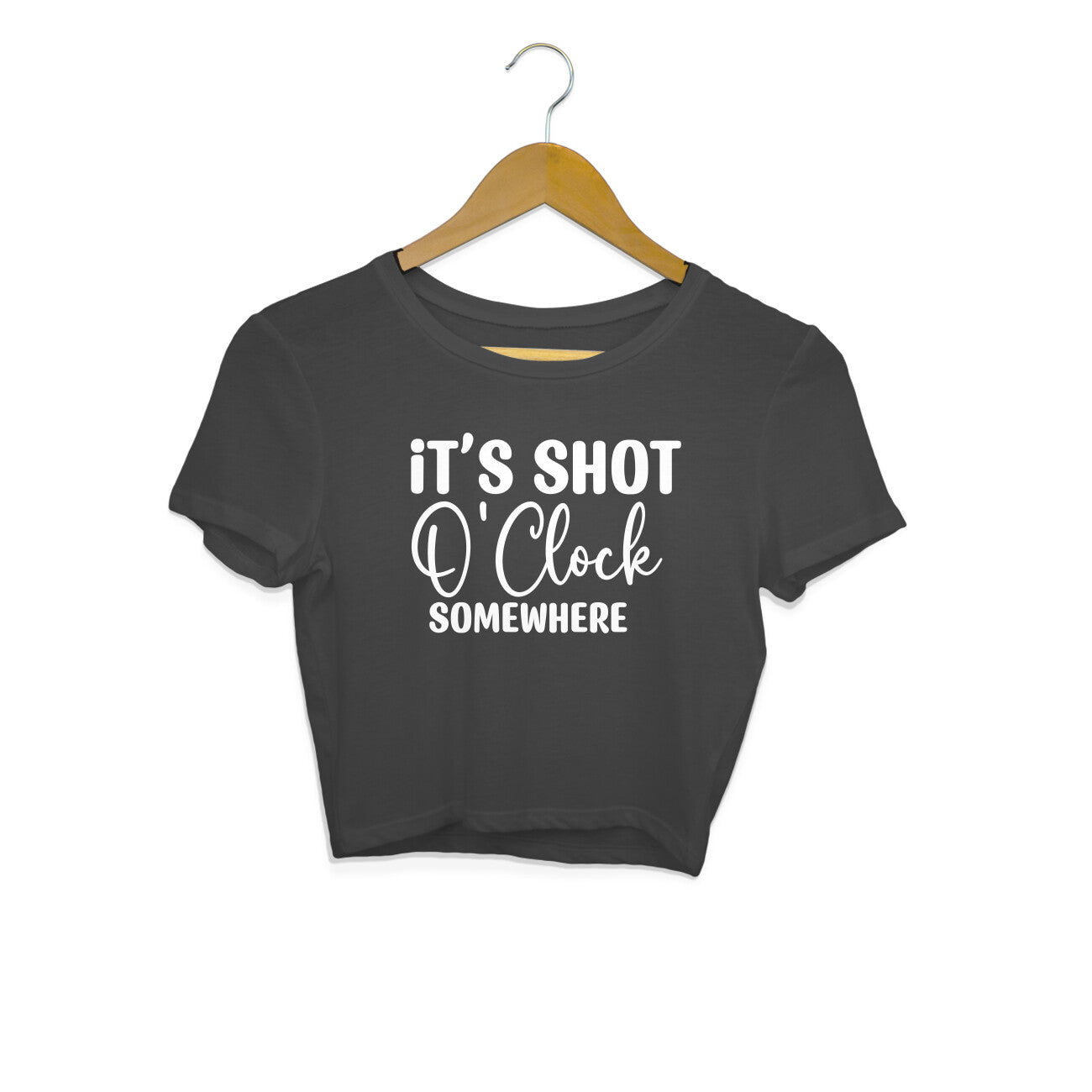 Women's It's Shot O' Clock Somewhere Graphics Printed Crop Tops