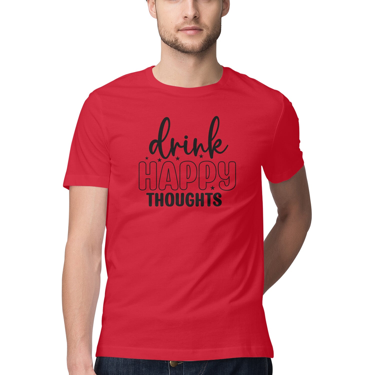 Men's Drink Happy Thoughts Design Printed T-Shirt