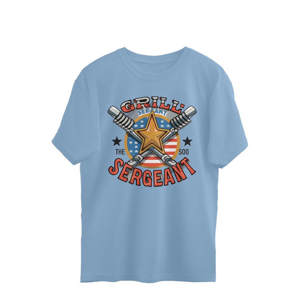 Men's Grill Sergeant Design Printed Oversized T-Shirt
