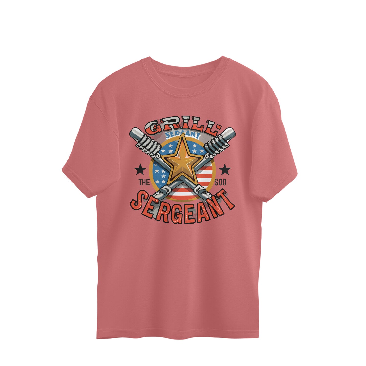 Men's Grill Sergeant Design Printed Oversized T-Shirt