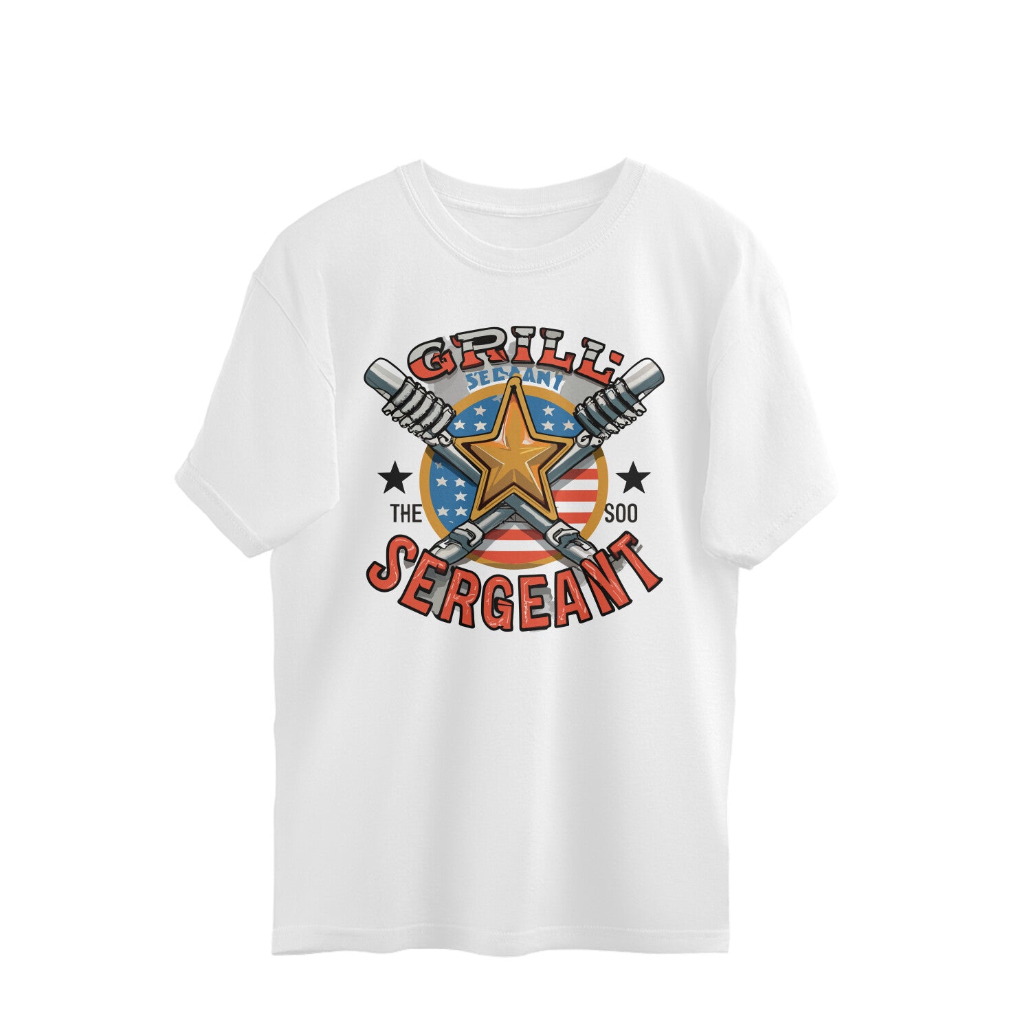 Men's Grill Sergeant Design Printed Oversized T-Shirt