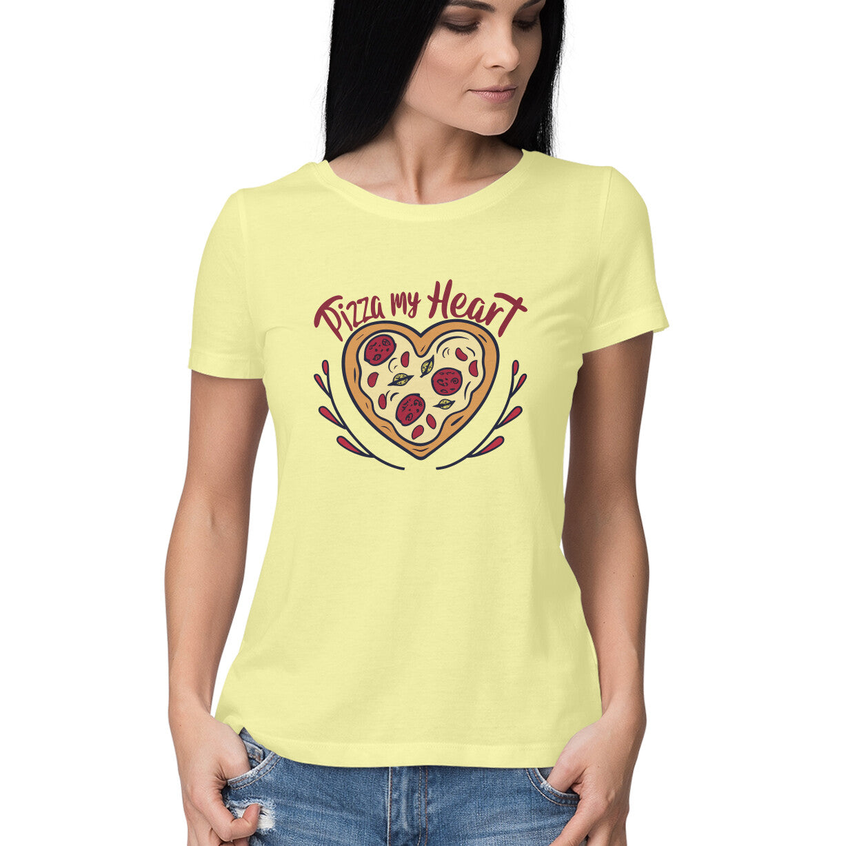 Women's Pizza My Heart Graphics Printed T-Shirt