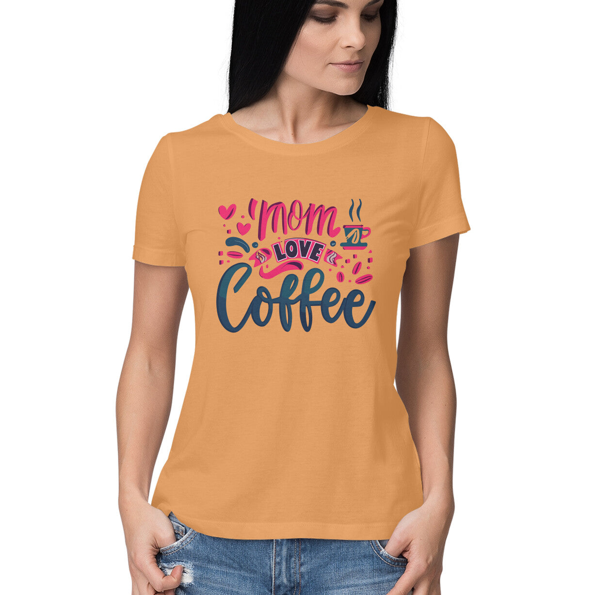 Women's Mom Loves Coffee Graphics Printed T-Shirt