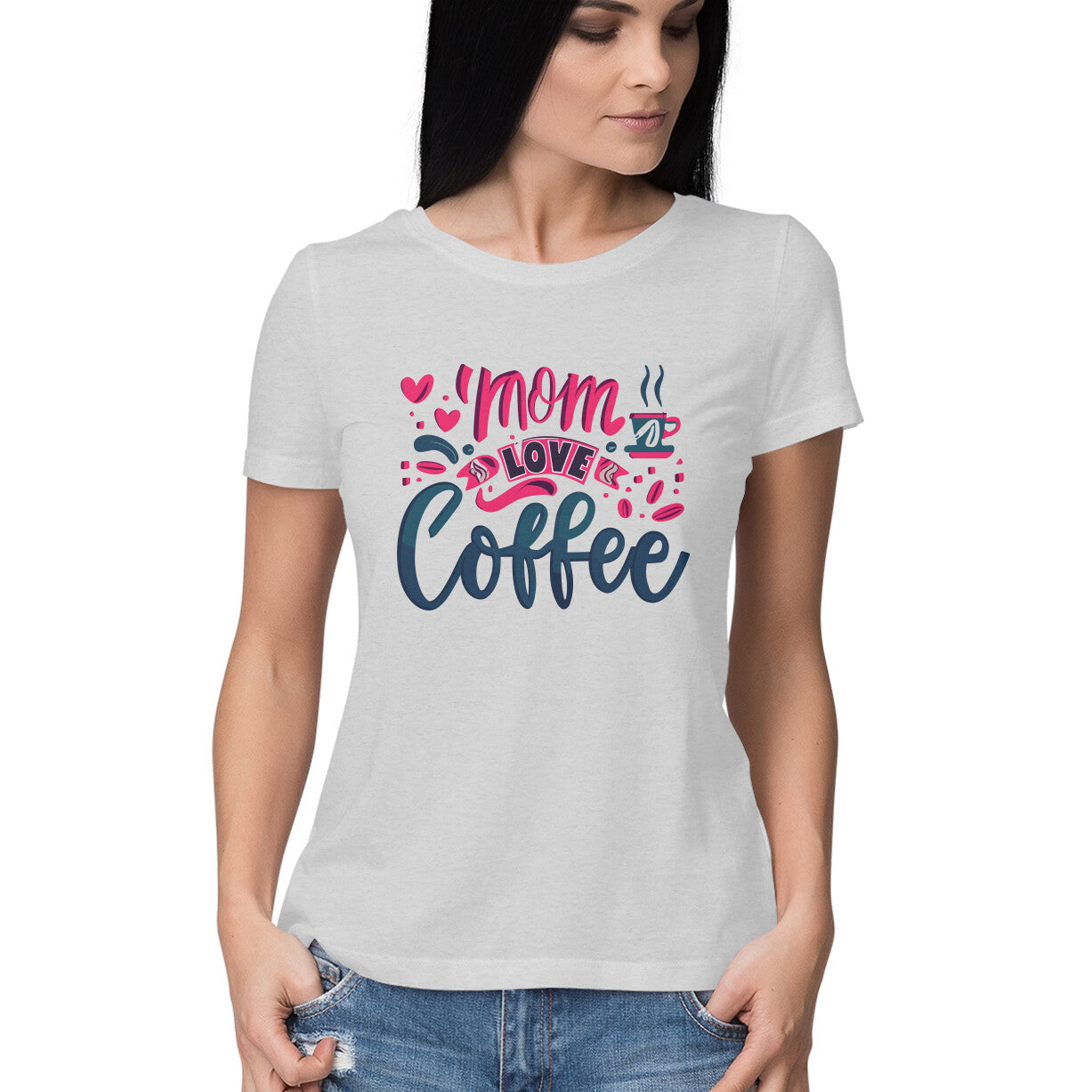 Women's Mom Loves Coffee Graphics Printed T-Shirt