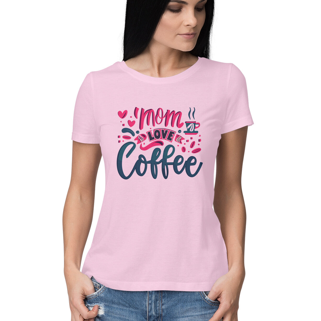 Women's Mom Loves Coffee Graphics Printed T-Shirt