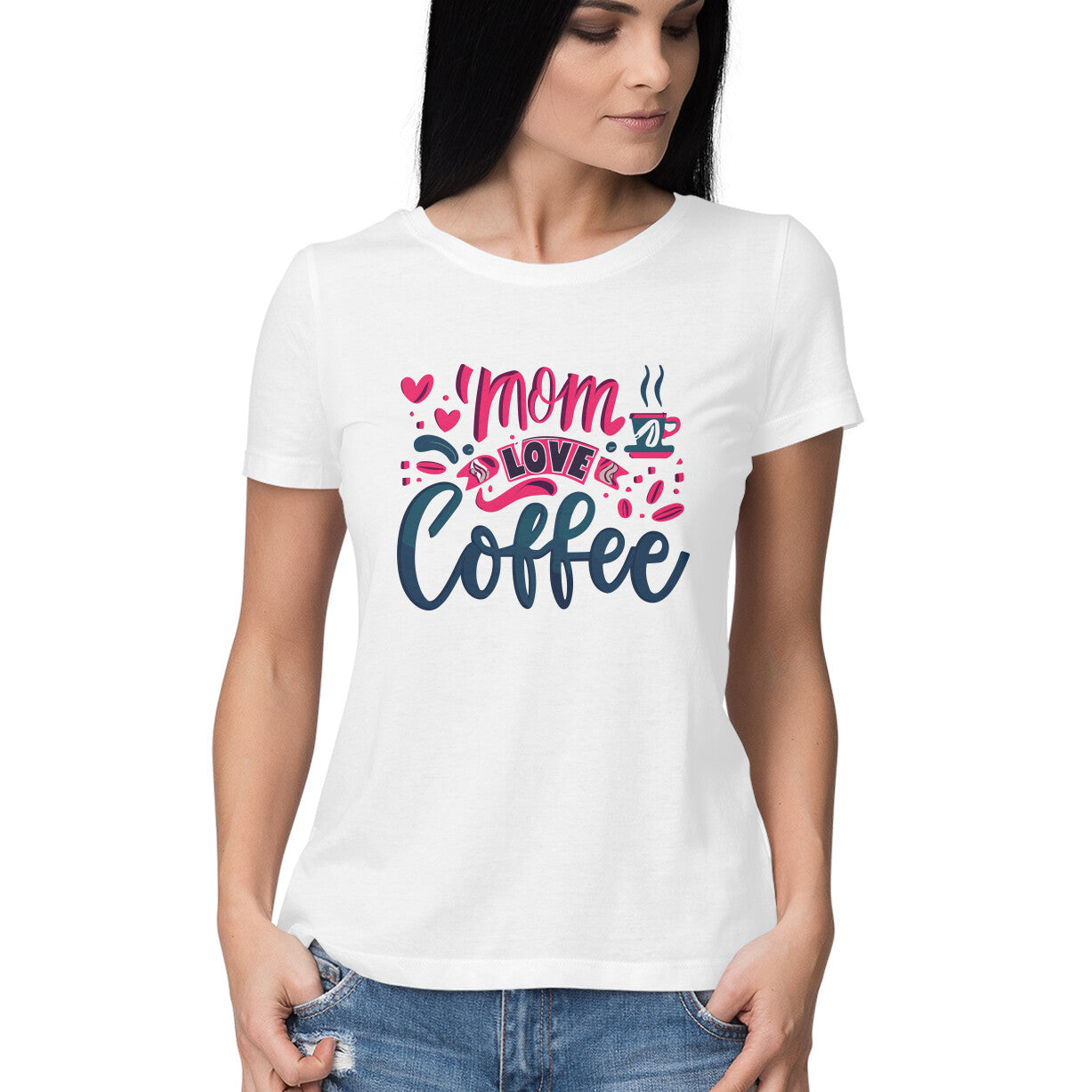 Women's Mom Loves Coffee Graphics Printed T-Shirt