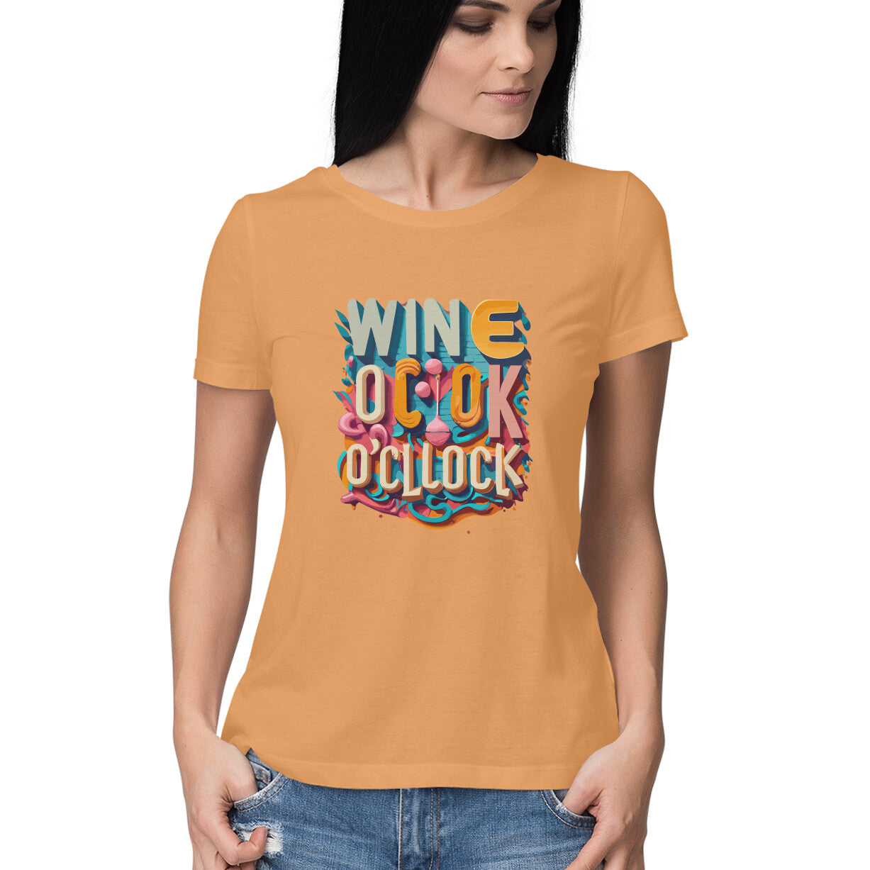 Women's Wine O Clock Graphics Printed T-Shirt Secondary image