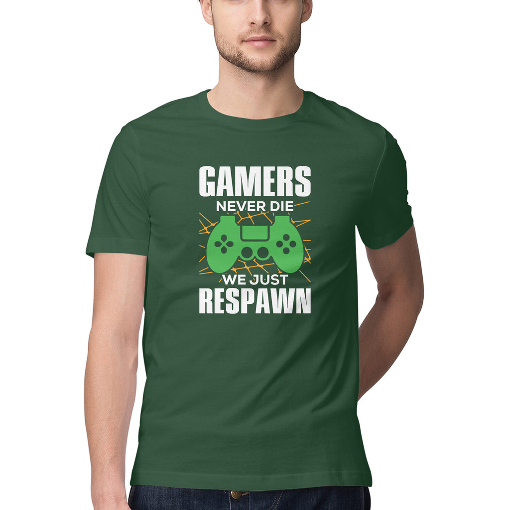 Men's Gamers Never Die We Just Respawn Graphics Printed T-Shirt