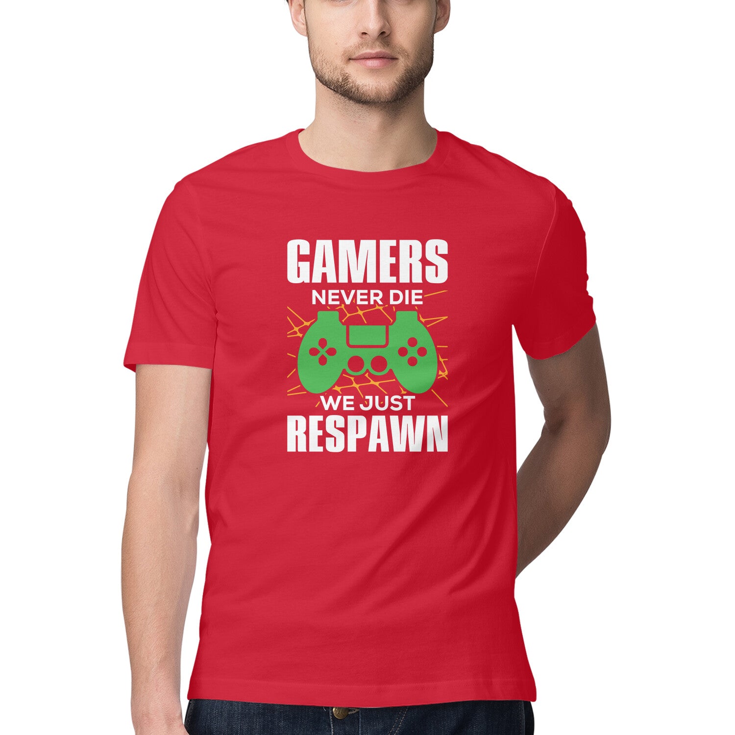 Men's Gamers Never Die We Just Respawn Graphics Printed T-Shirt