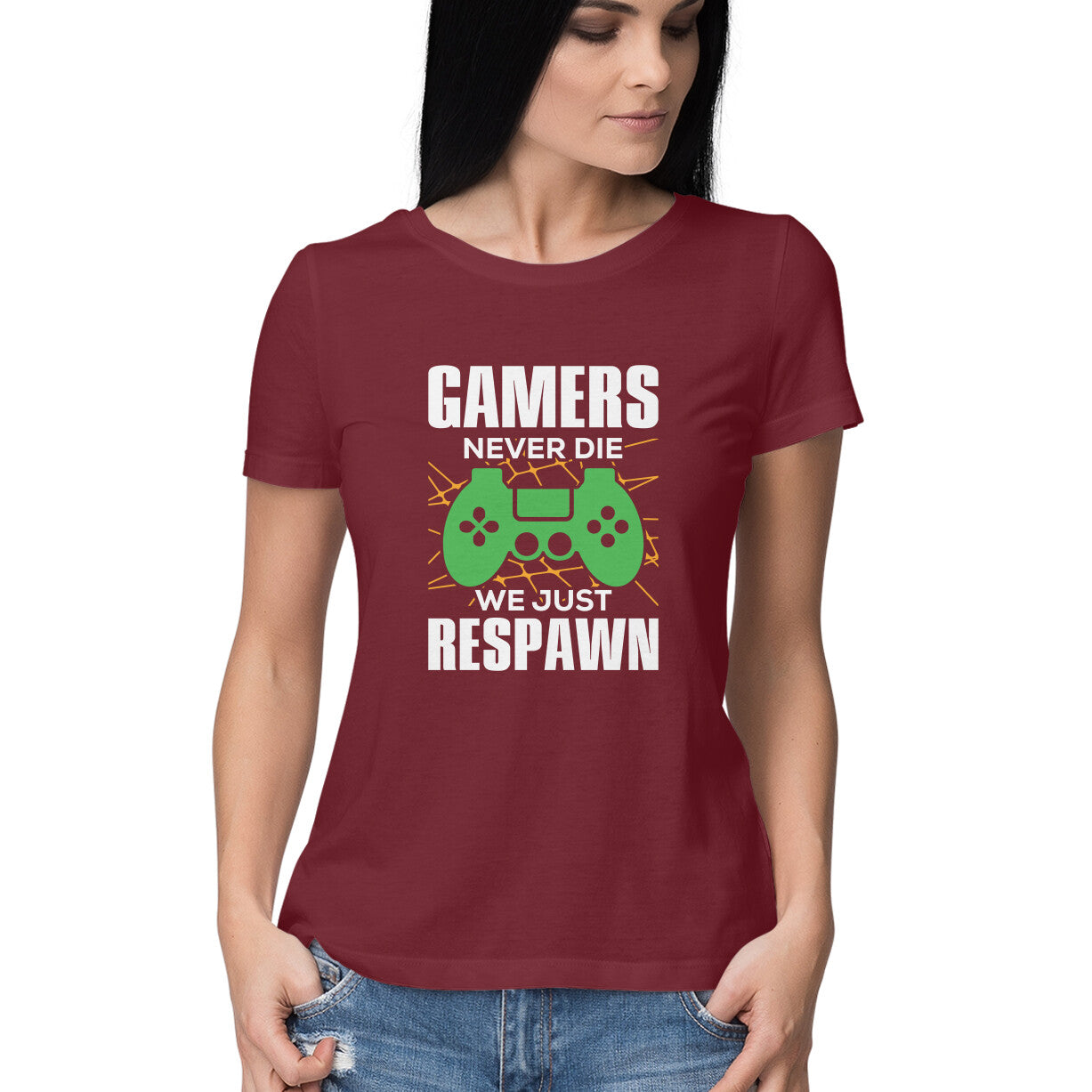 Women's Gamers Never Die We Just Respawn Graphics Printed T-Shirt