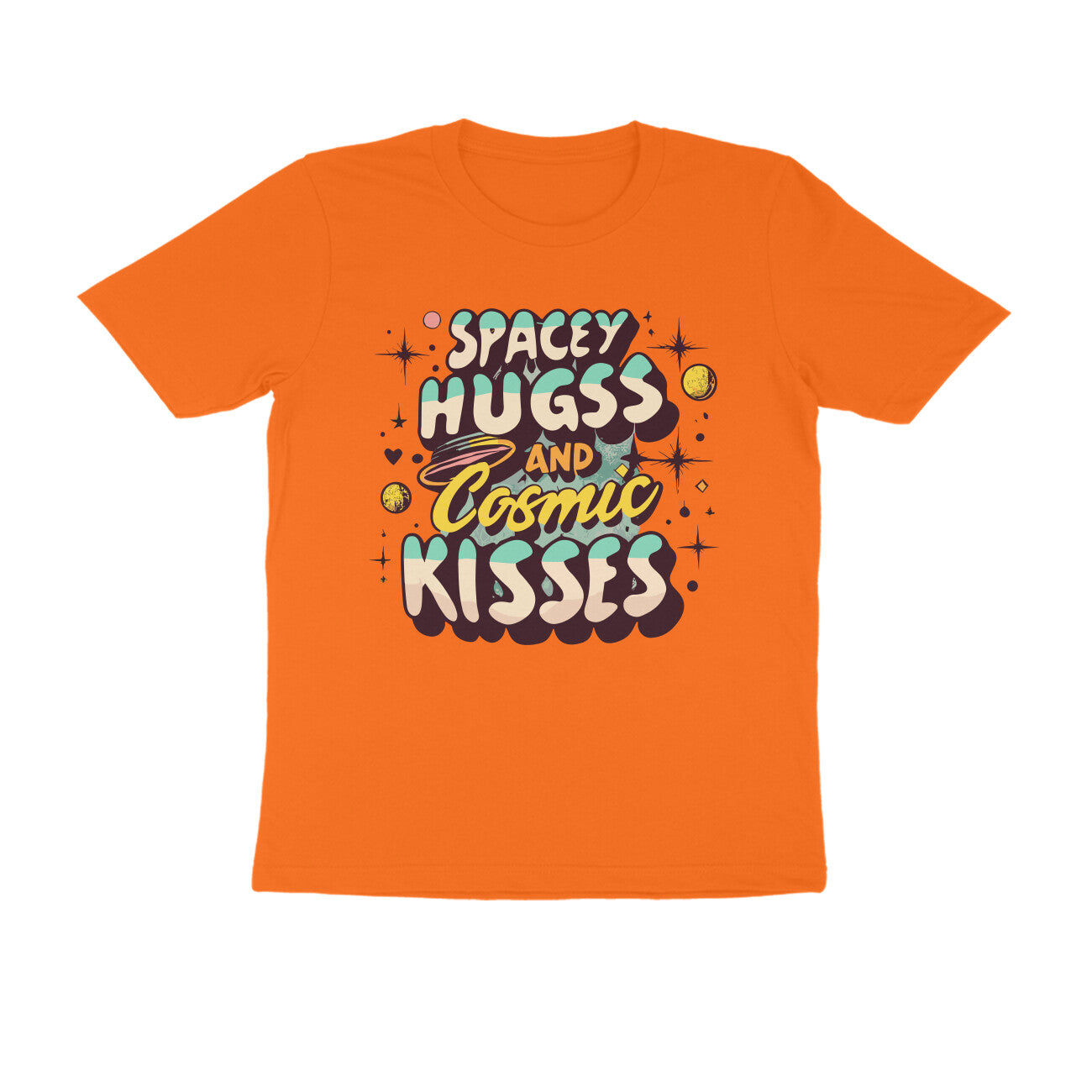 Men's Spacy Hugs and Cosmic Kisses Design Printed T-Shirt