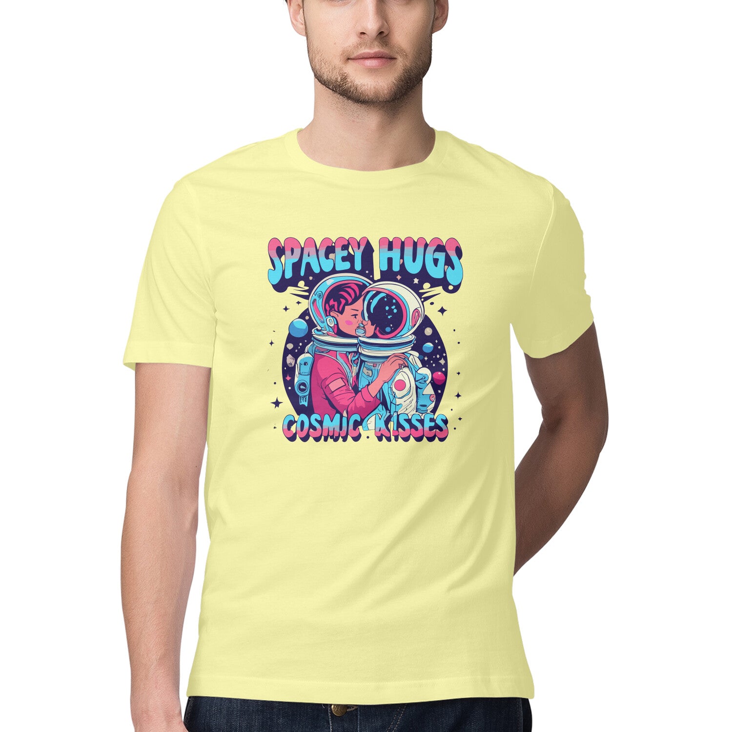 Men's Spacy Hugs and Cosmic Kisses New Design Printed T-Shirt