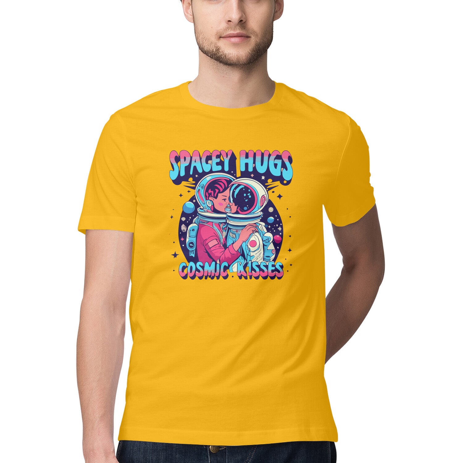Men's Spacy Hugs and Cosmic Kisses New Design Printed T-Shirt