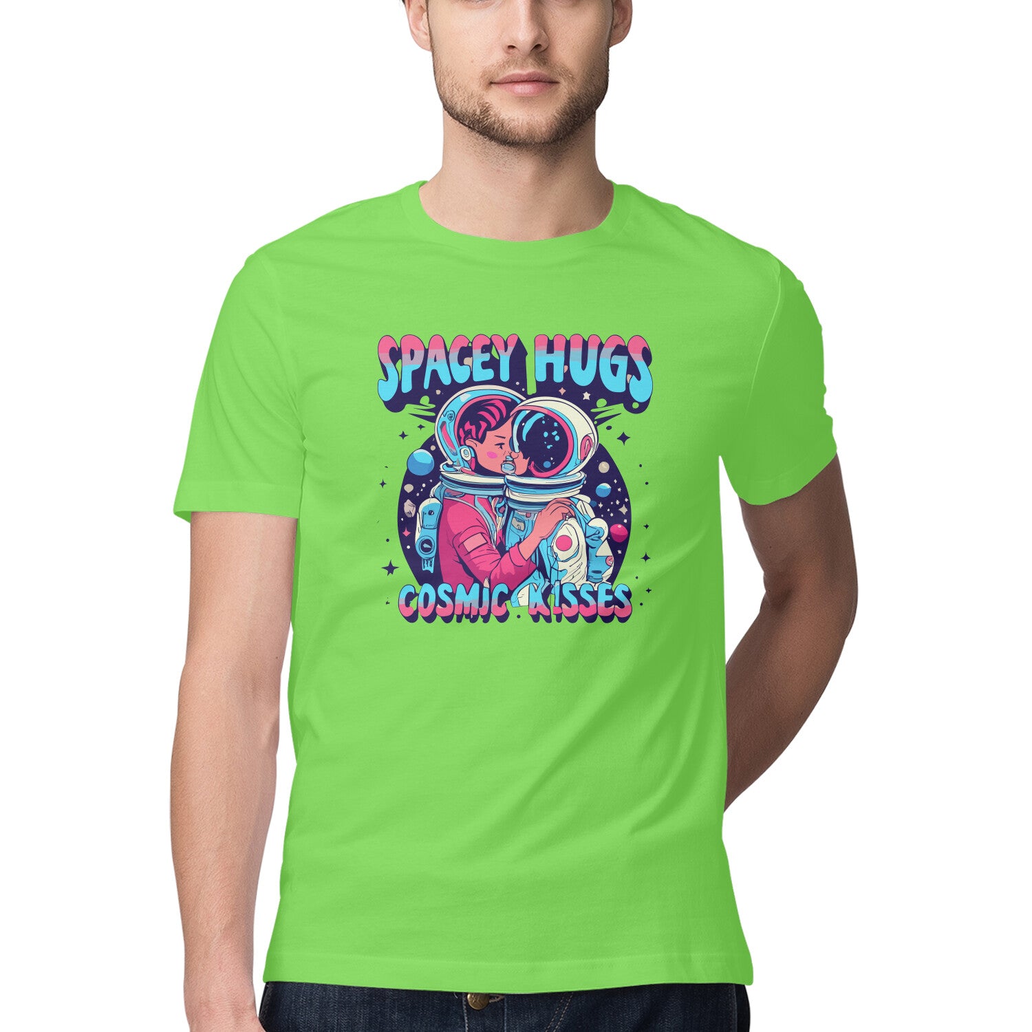 Men's Spacy Hugs and Cosmic Kisses New Design Printed T-Shirt