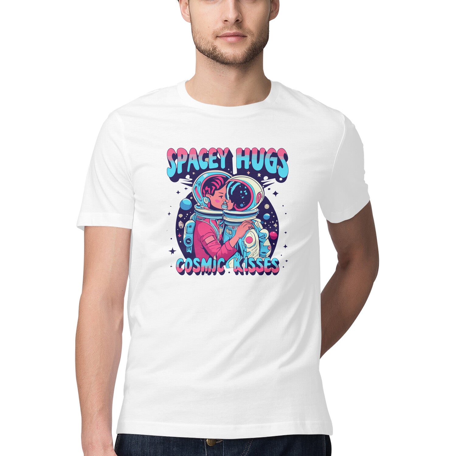 Men's Spacy Hugs and Cosmic Kisses New Design Printed T-Shirt