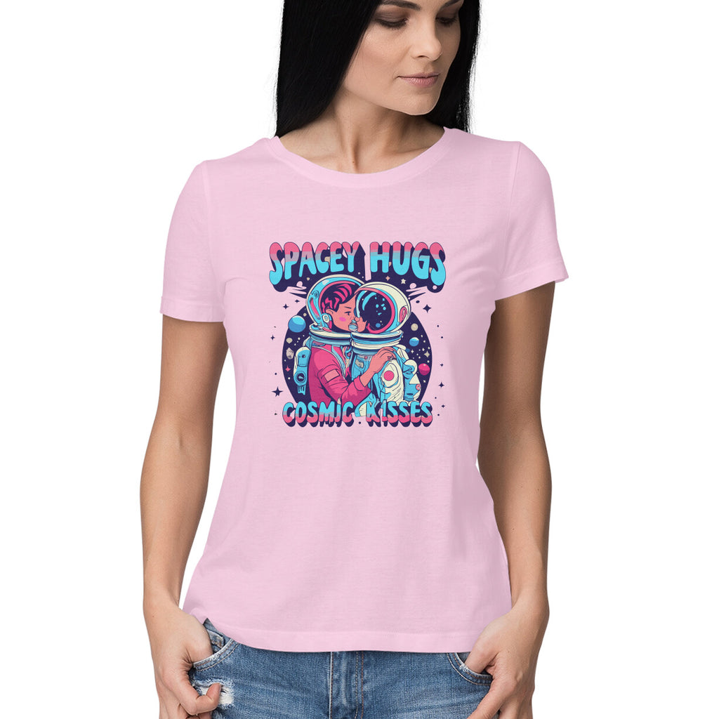 Women's Spacey Hugs and Cosmic Kisses Graphics Printed T-Shirt