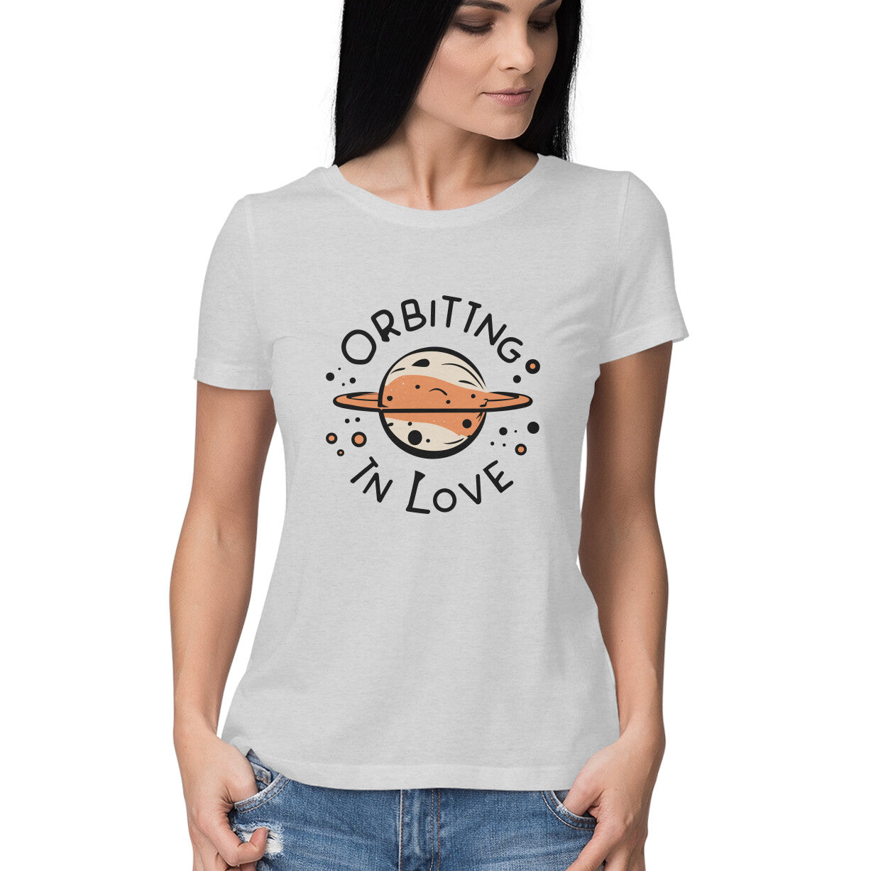 Women's Orbiting in Love Graphics Printed T-Shirt