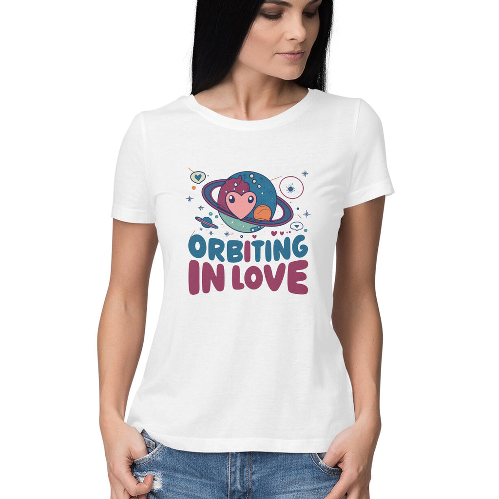 Women's Orbiting in Love Graphics Printed T-Shirt New