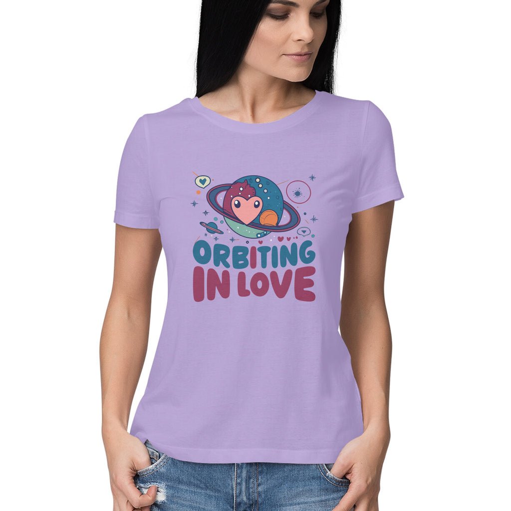 Women's Orbiting in Love Graphics Printed T-Shirt New