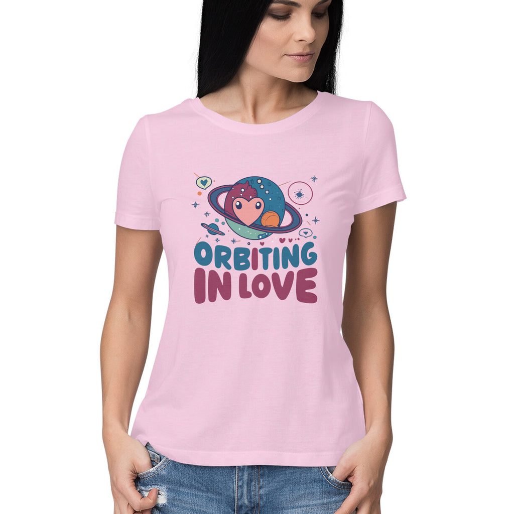 Women's Orbiting in Love Graphics Printed T-Shirt New