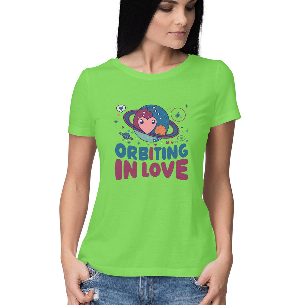 Women's Orbiting in Love Graphics Printed T-Shirt New