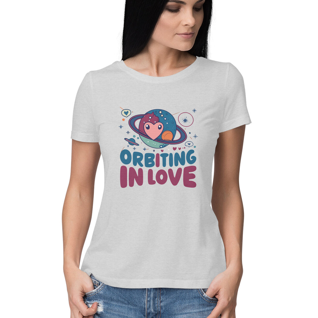 Women's Orbiting in Love Graphics Printed T-Shirt New