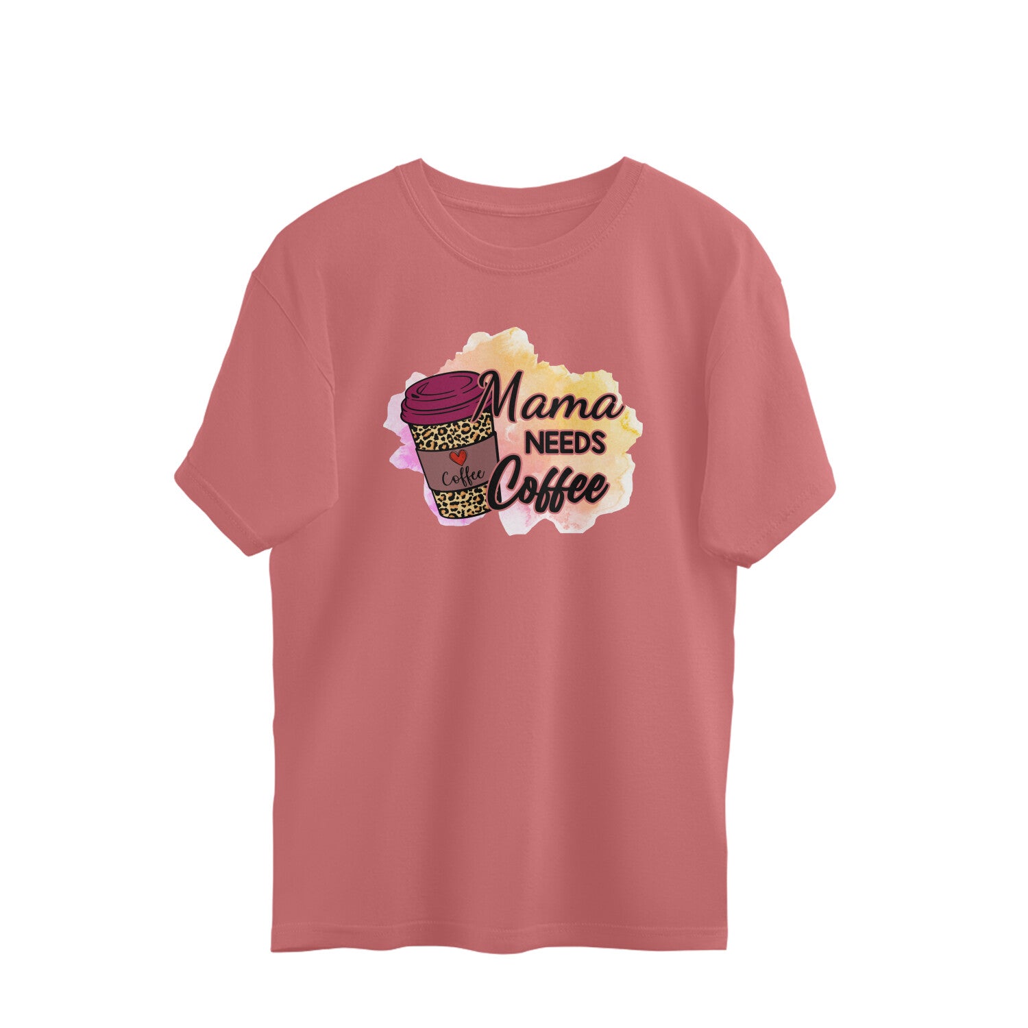 Women's Mama Need Coffee Graphics Printed Oversized T-Shirt