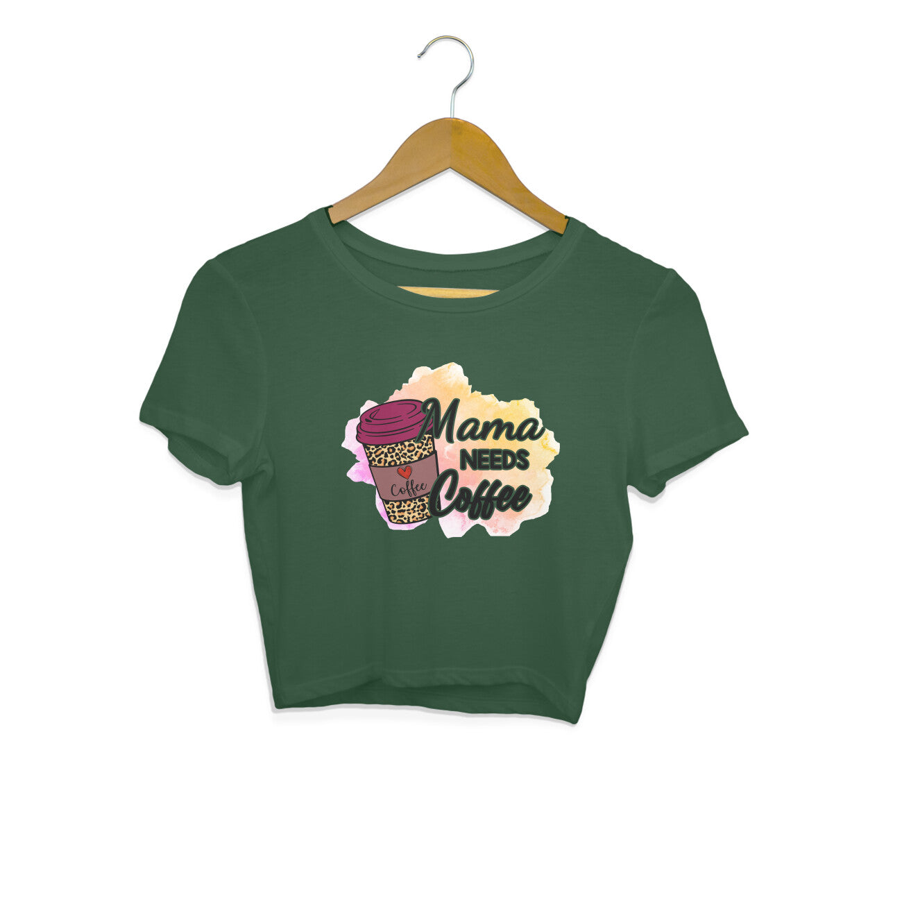 Women's Mama Need Coffee Graphics Printed Crop Tops