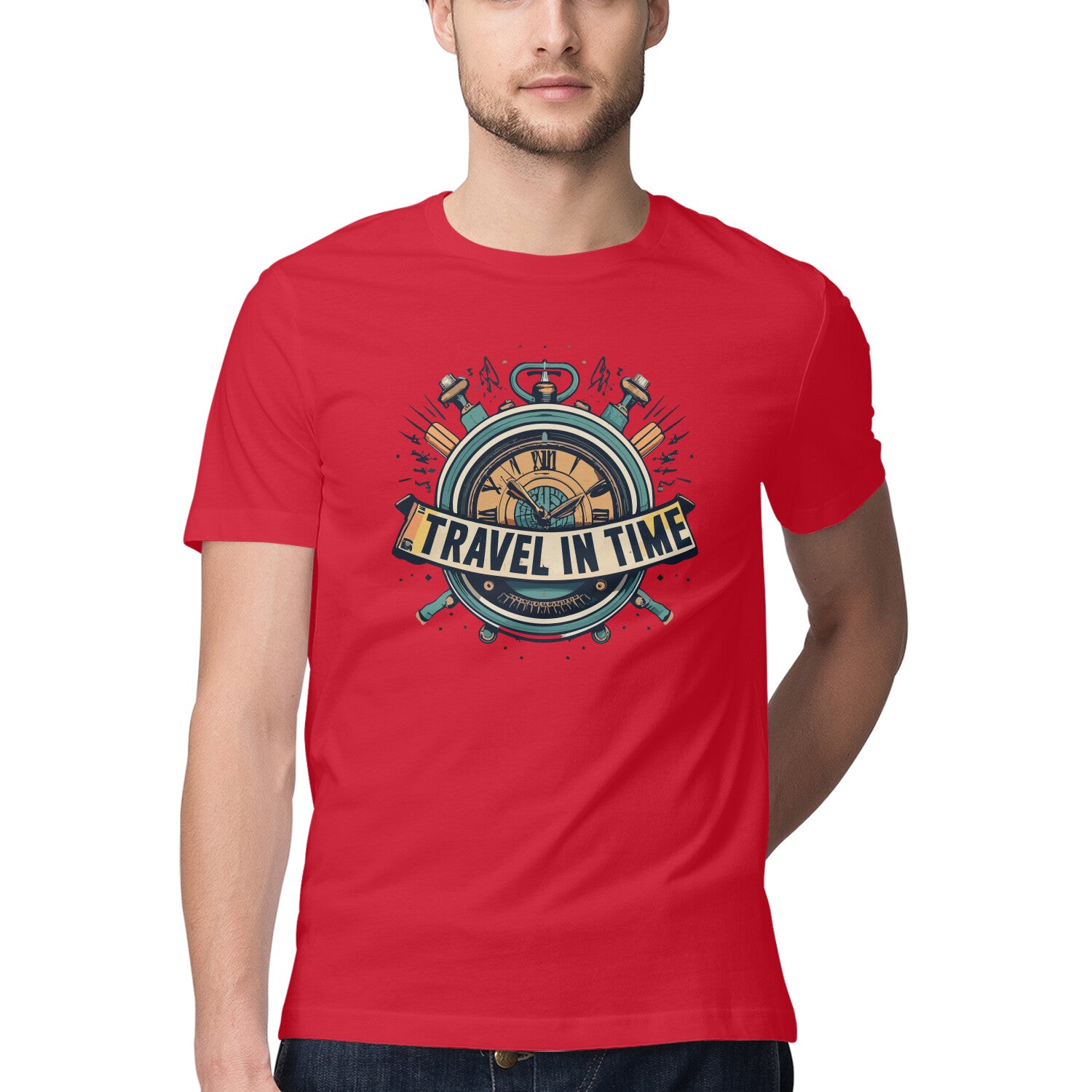 Men's Travel in Time Design Printed T-Shirt