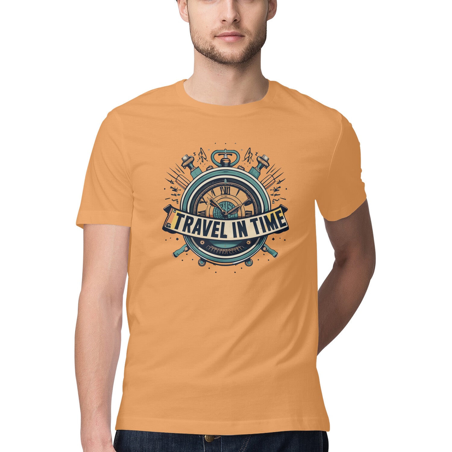 Men's Travel in Time Design Printed T-Shirt