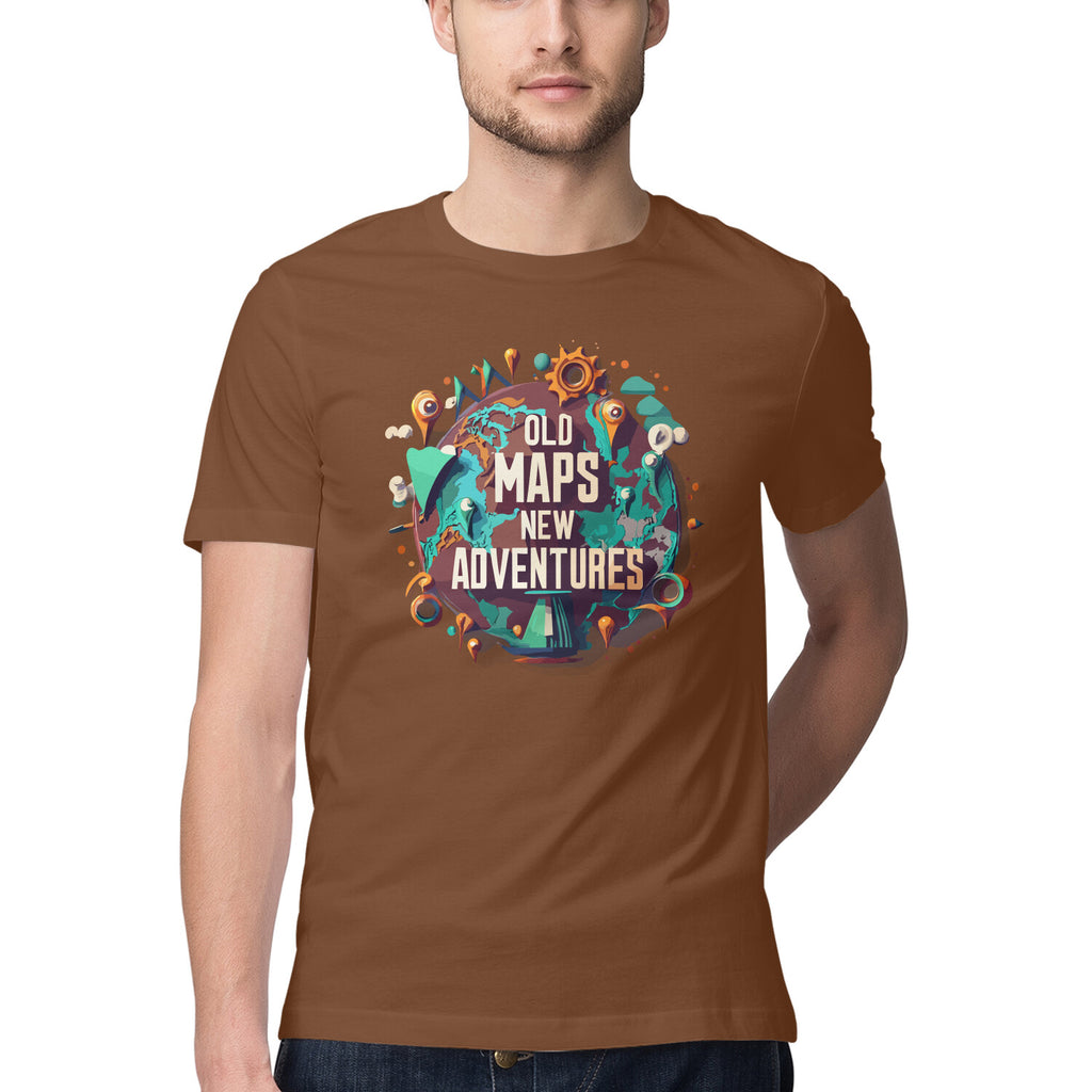 Men's Old map new adventures Design Printed T-Shirt