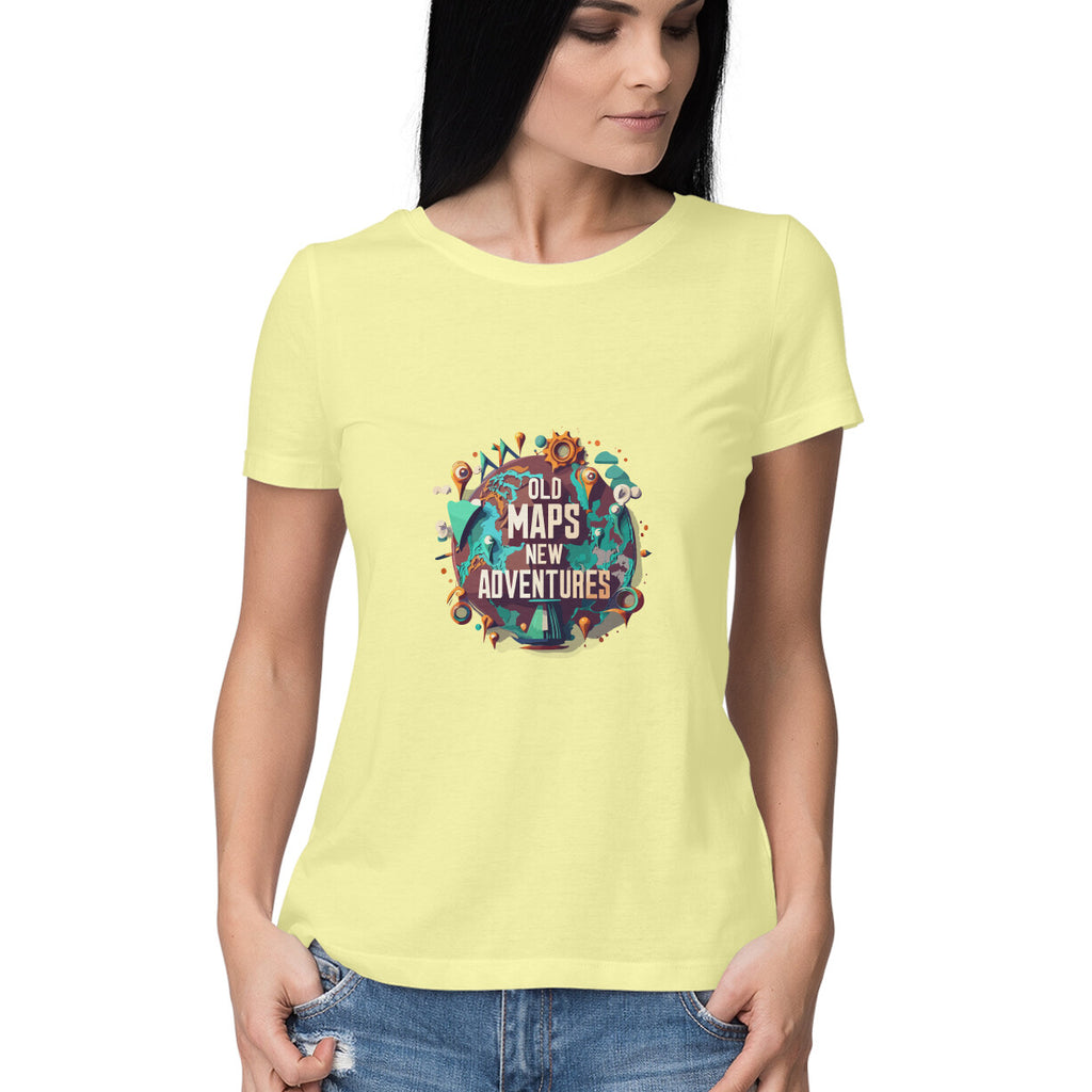 Women's Old map new adventures Graphics Printed T-Shirt