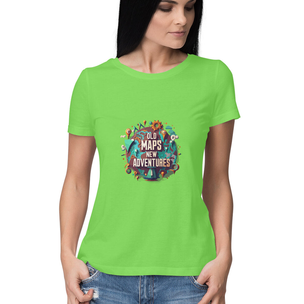 Women's Old map new adventures Graphics Printed T-Shirt