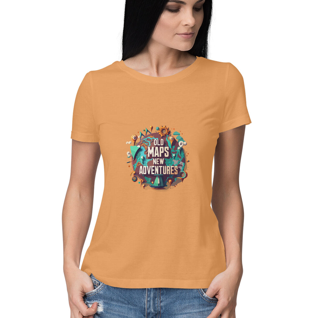 Women's Old map new adventures Graphics Printed T-Shirt