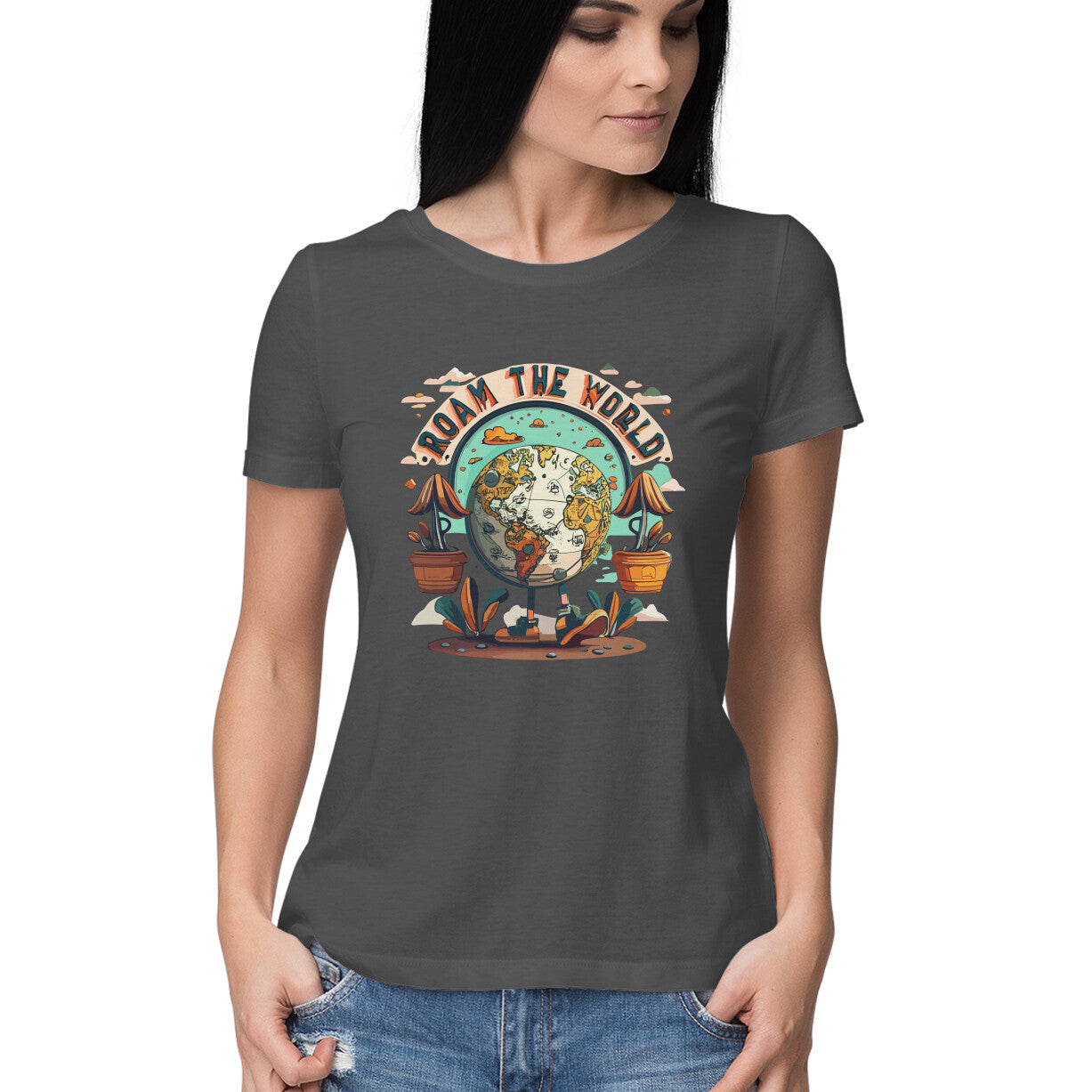 Women's Roam the world Graphics Printed T-Shirt Secondary image
