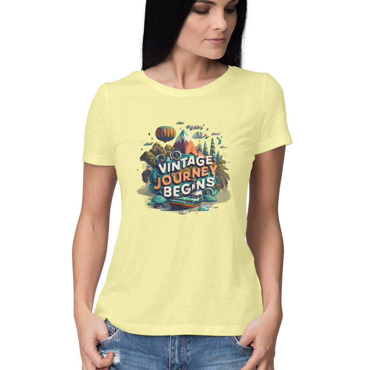 Women's Vintage Journey begins Graphics Printed T-Shirt
