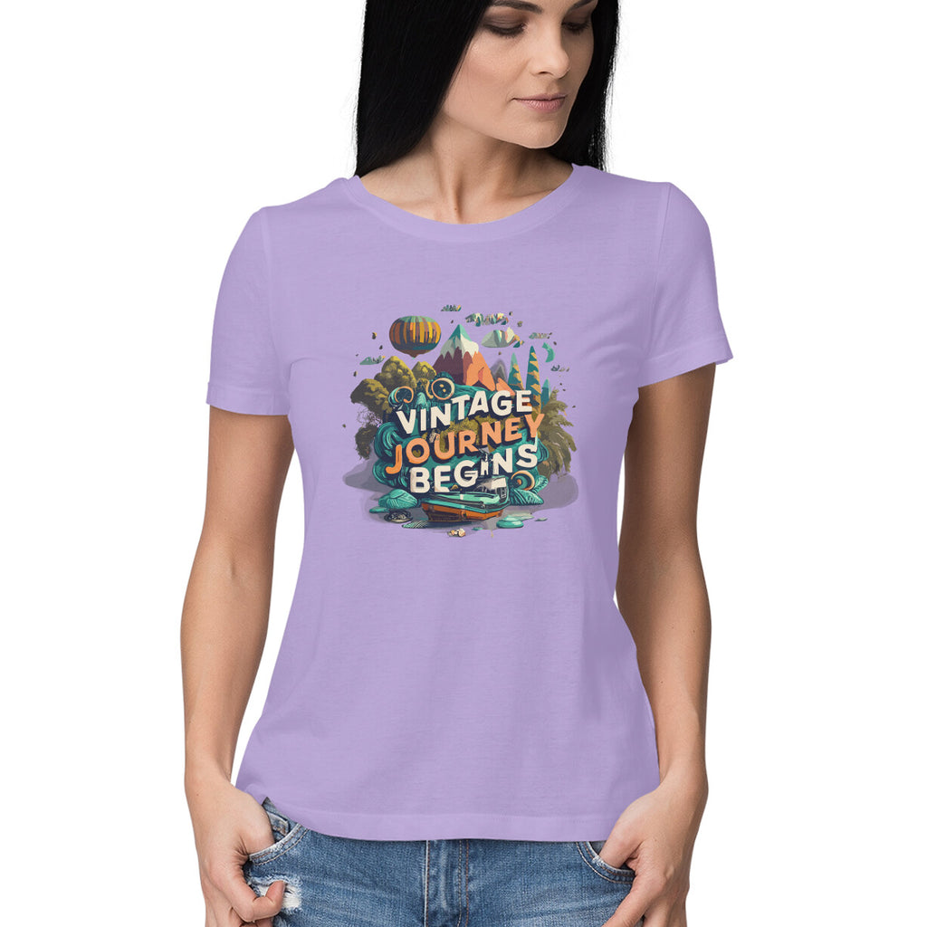 Women's Vintage Journey begins Graphics Printed T-Shirt