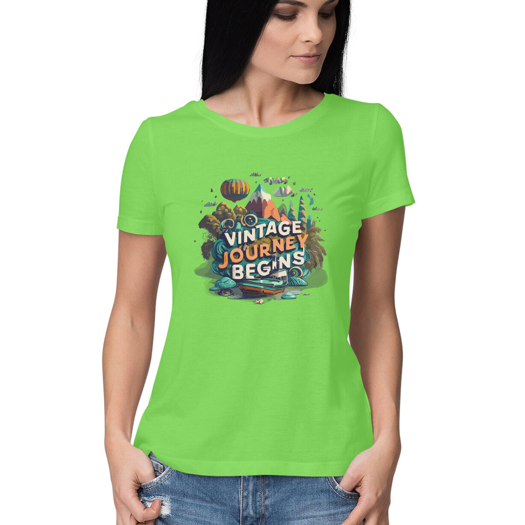Women's Vintage Journey begins Graphics Printed T-Shirt