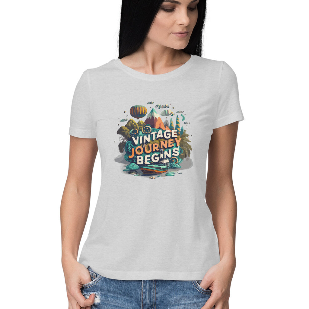 Women's Vintage Journey begins Graphics Printed T-Shirt