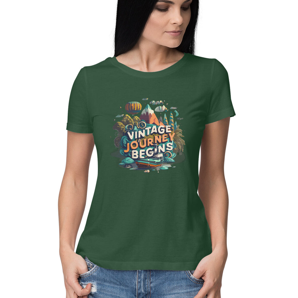 Women's Vintage Journey begins Graphics Printed T-Shirt