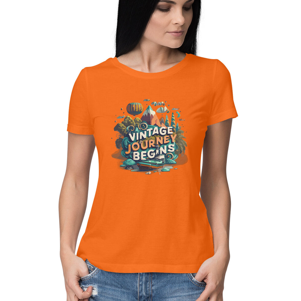Women's Vintage Journey begins Graphics Printed T-Shirt
